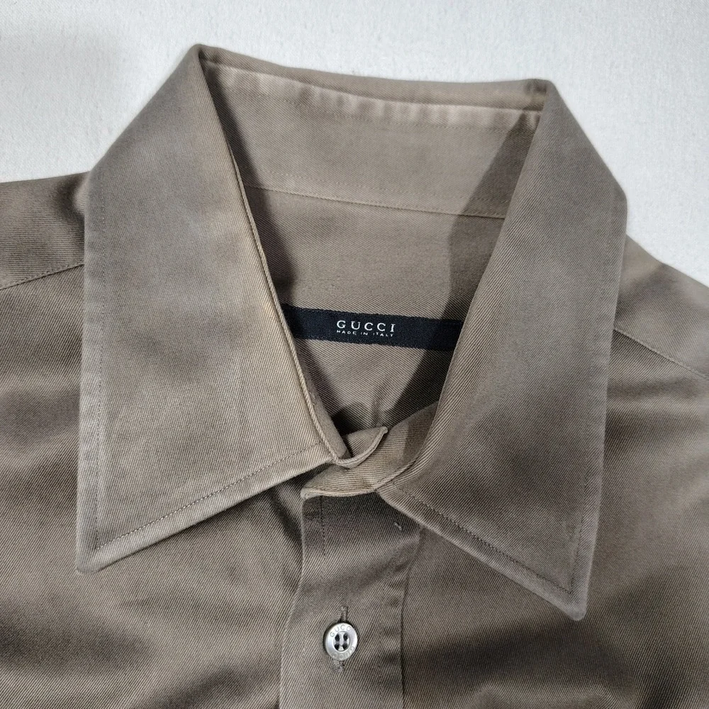 Gucci Mens Button Down Shirt 16.5 42 Brown Cotton Blend Made in Italy Designer